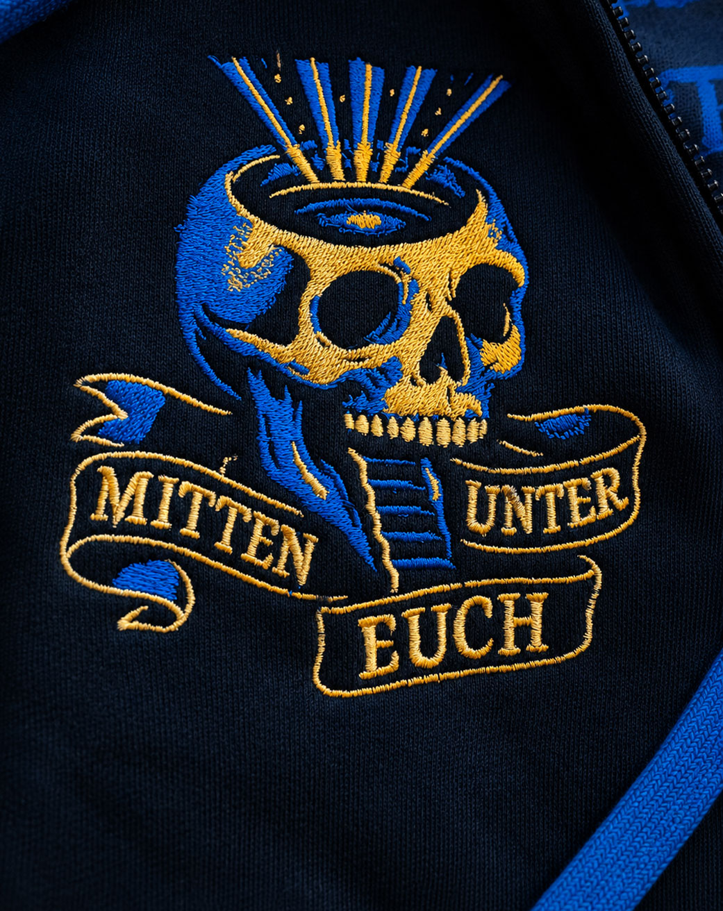 Zip Jacke Mitten unter Euch blau