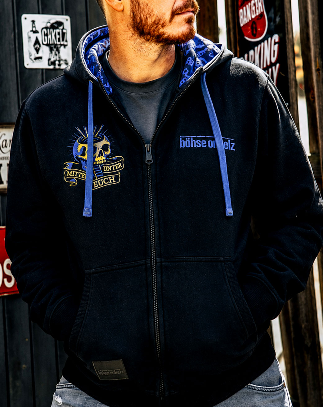 Zip Jacke Mitten unter Euch blau